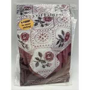 Bucilla Rose Lace Quilt Blocks approx 15"x15" ea #64841